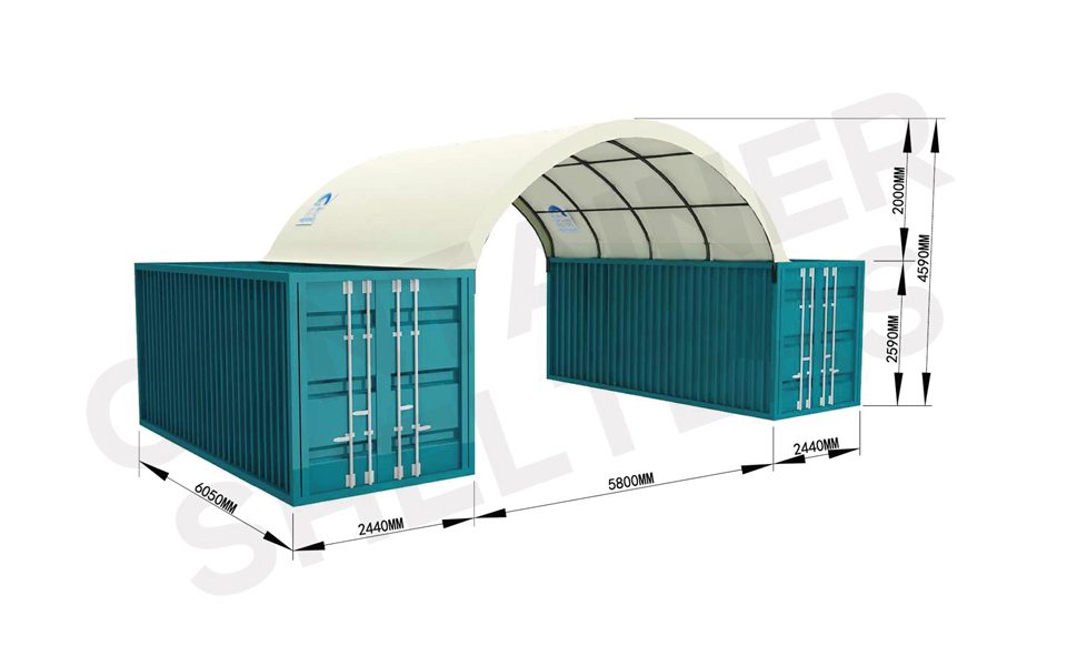 6m x 20′ Container Shelter (SS) – Fire Retardant PVC Covers