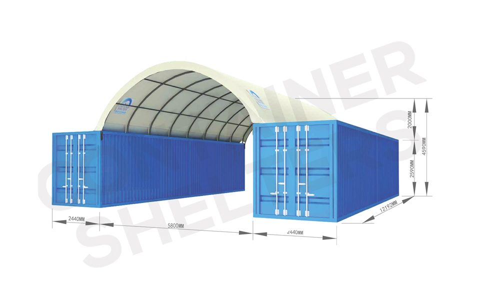6m x 40′ Container Shelter (SS) – Fire Retardant PVC Covers